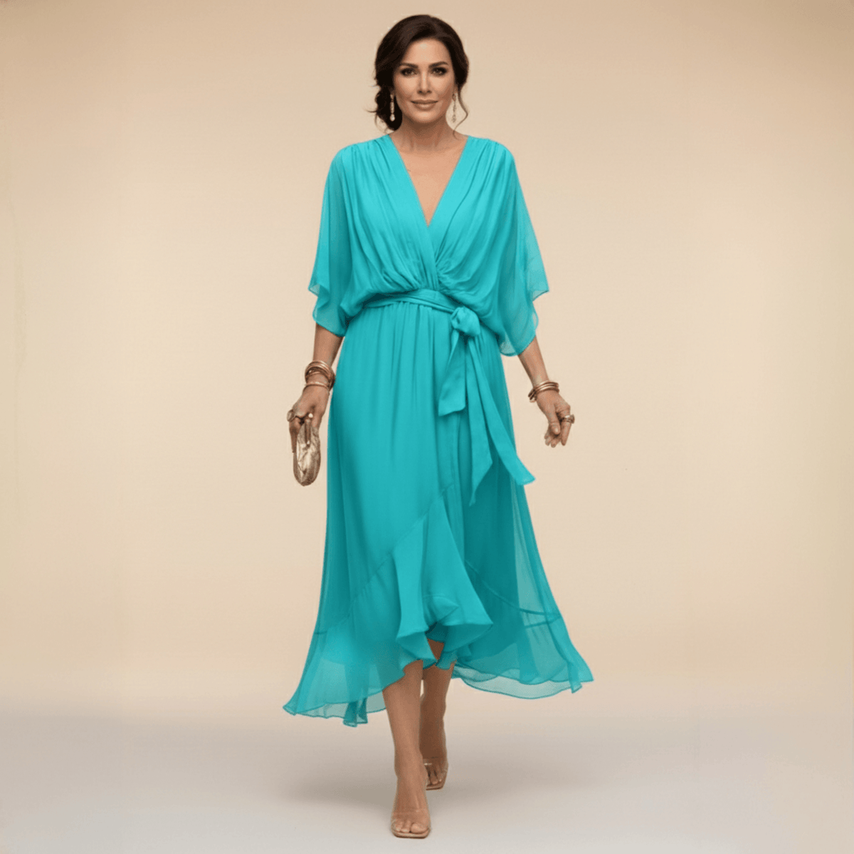 Veda Draped Tie-Waist Midi Dress