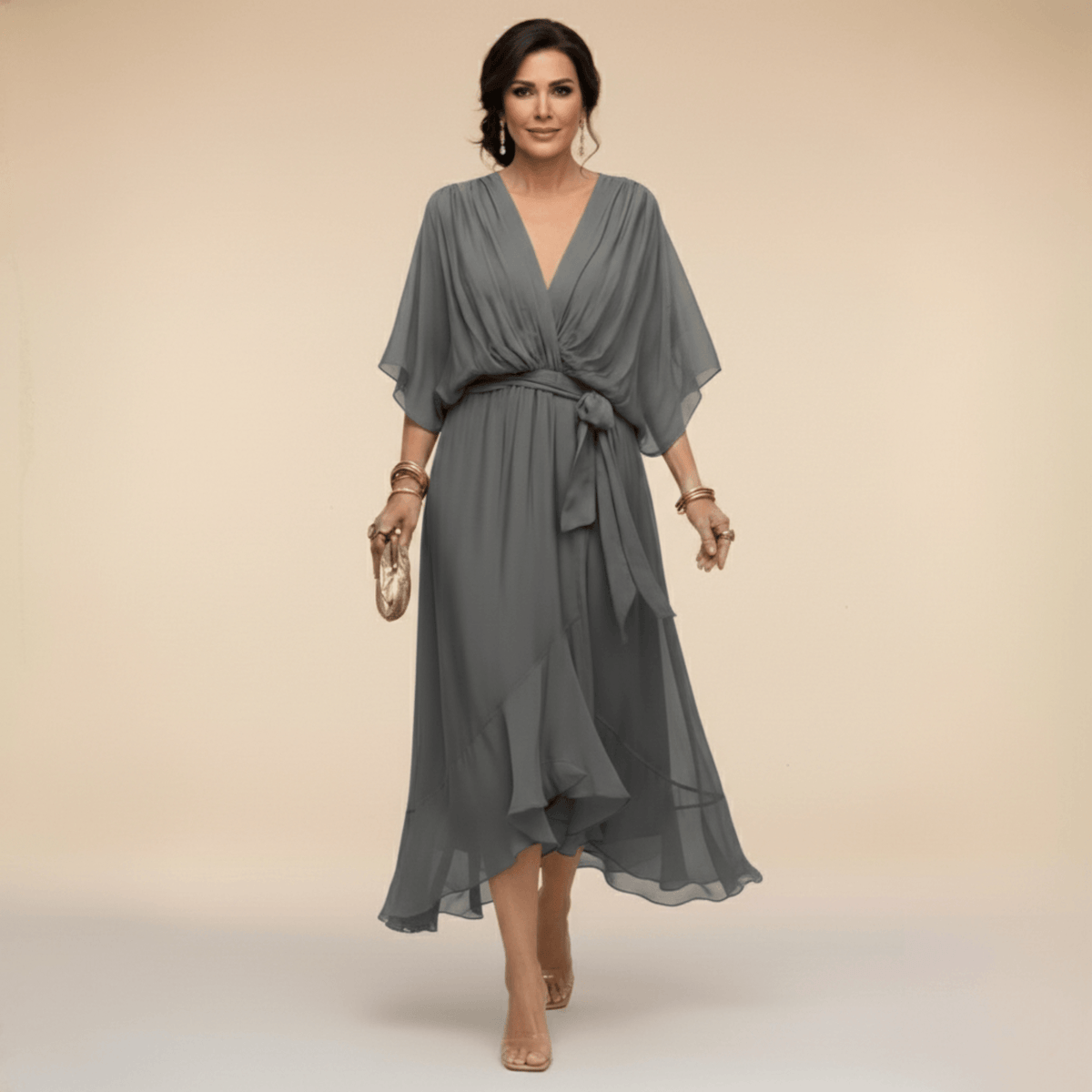 Veda Draped Tie-Waist Midi Dress