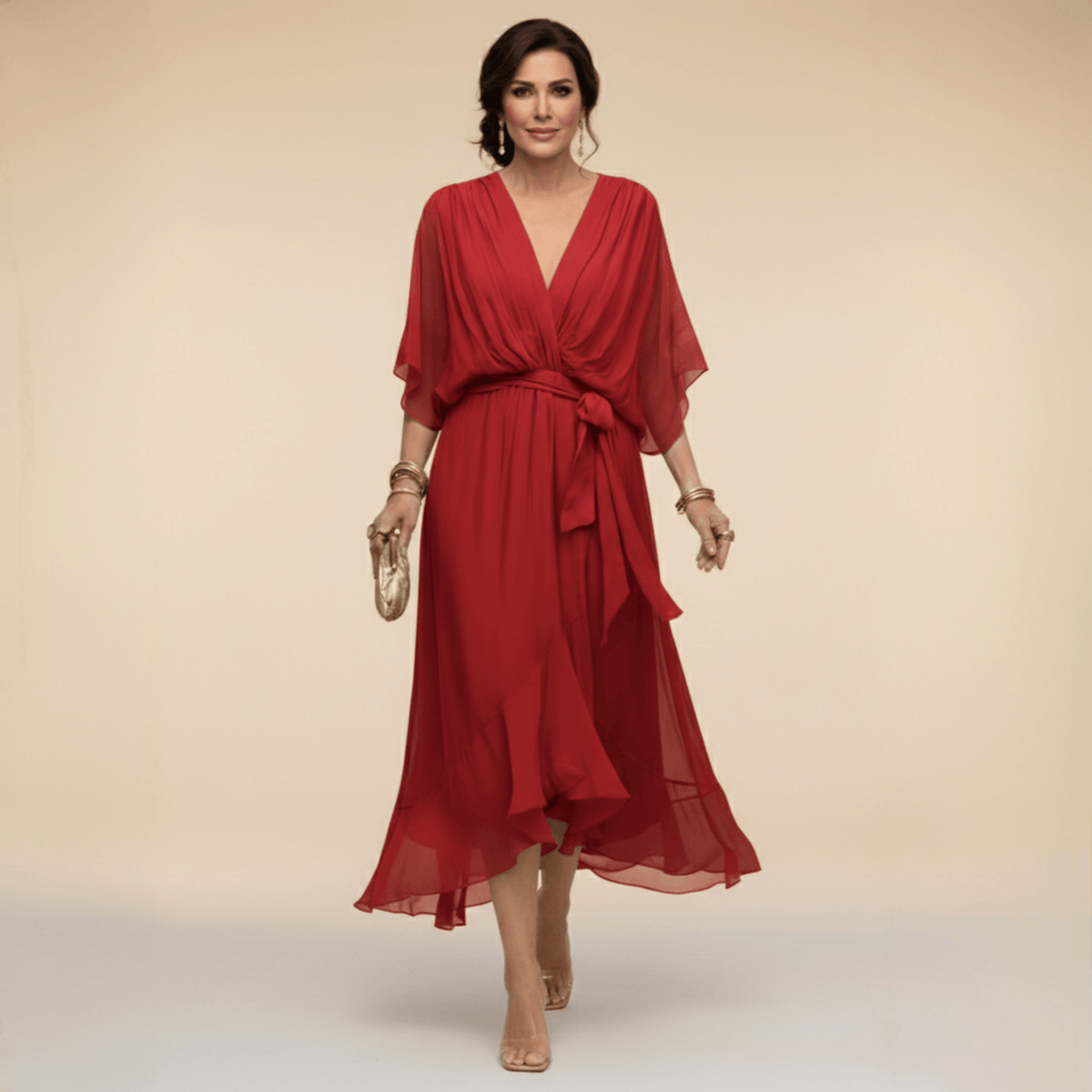 Veda Draped Tie-Waist Midi Dress