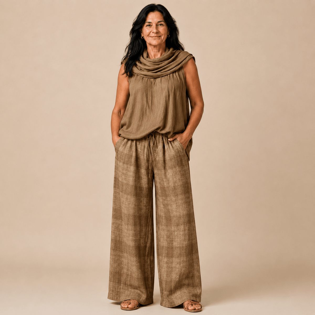 Hollis Draped-Neck Two-Piece Set