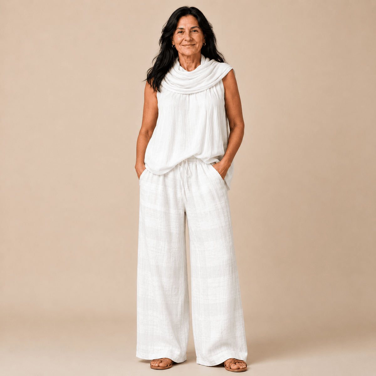 Hollis Draped-Neck Two-Piece Set