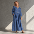 Arden Gathered Denim Maxi Dress