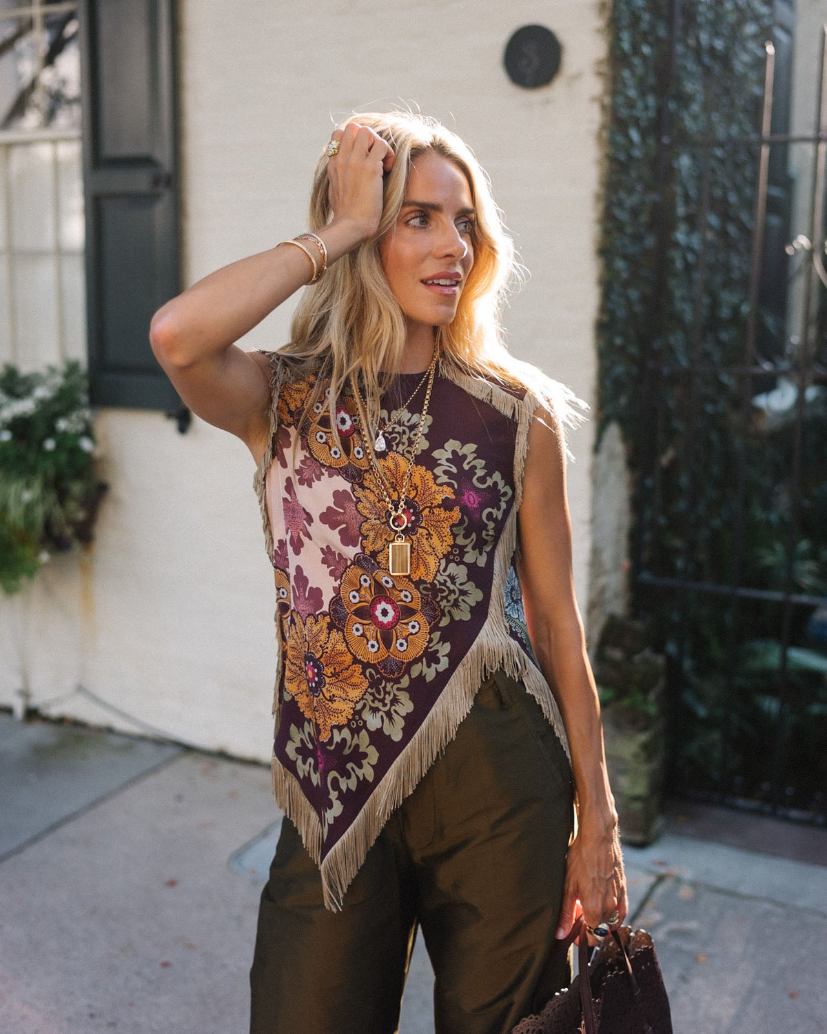 Veda Printed Fringe Top