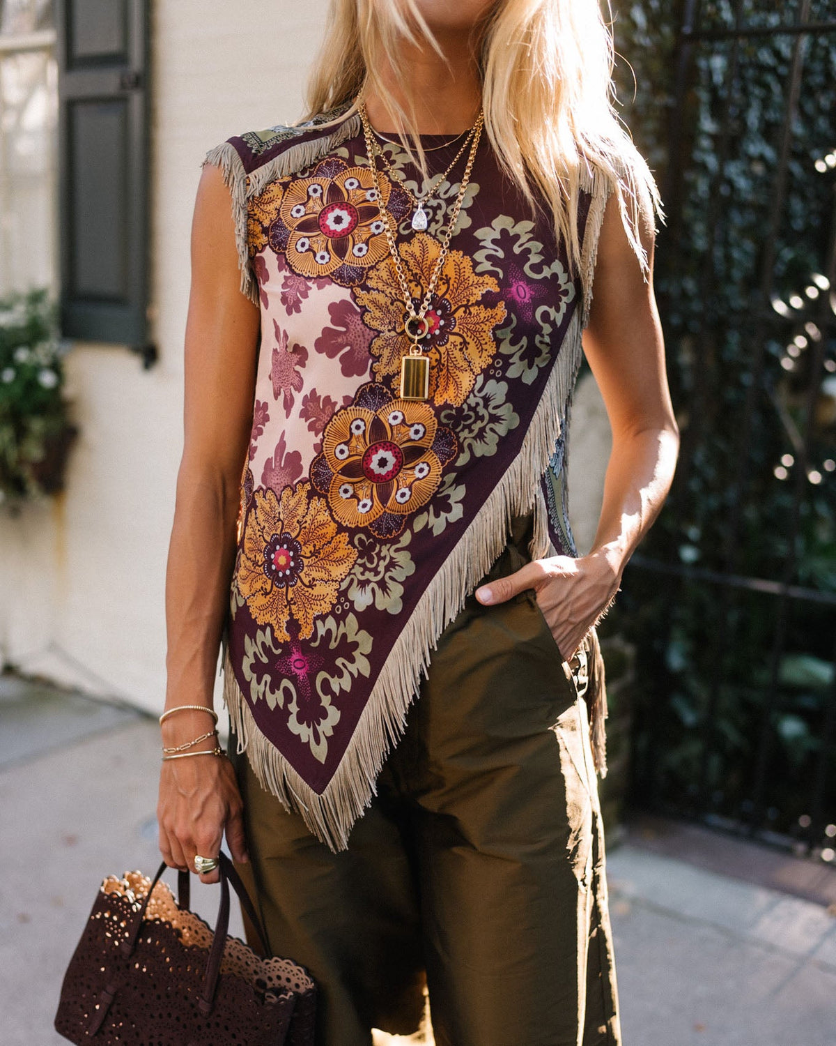 Veda Printed Fringe Top