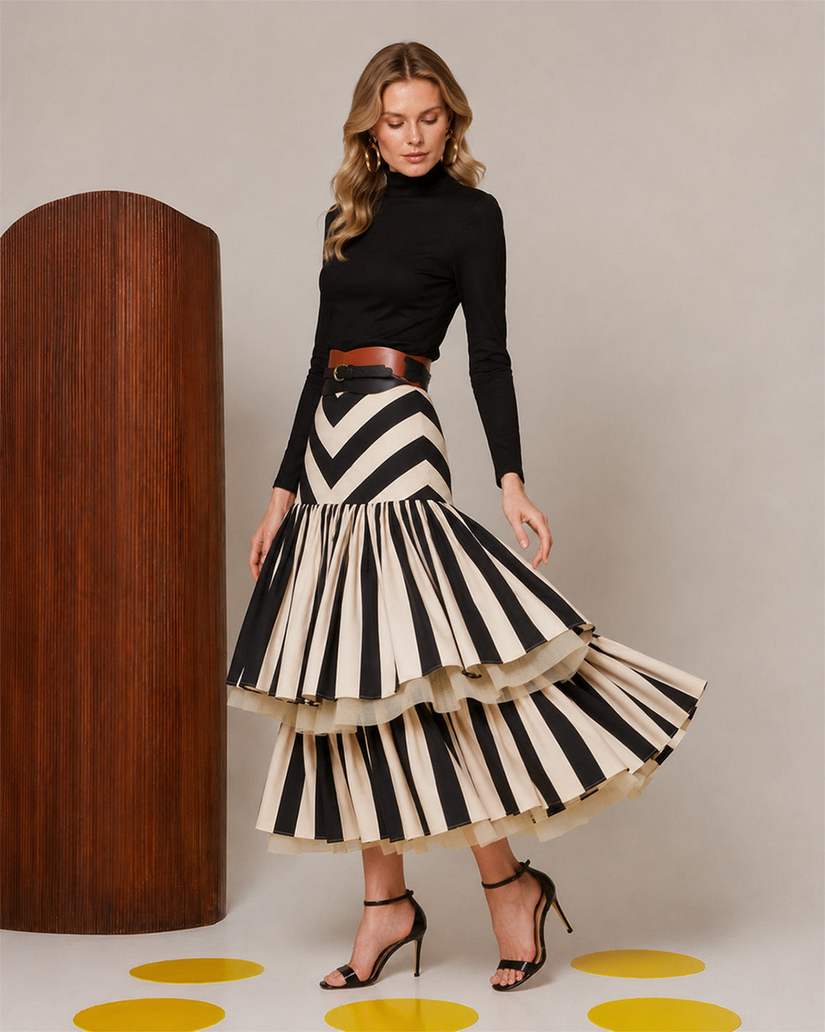Mara Tiered Stripe Midi Skirt
