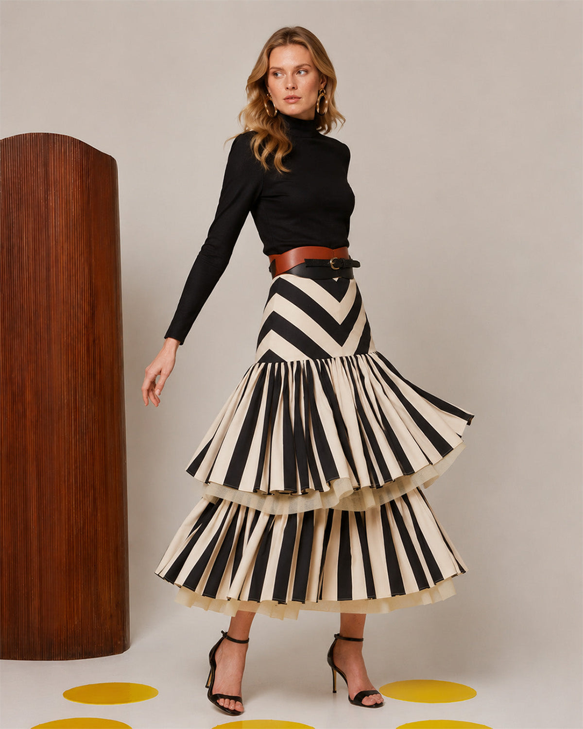 Mara Tiered Stripe Midi Skirt