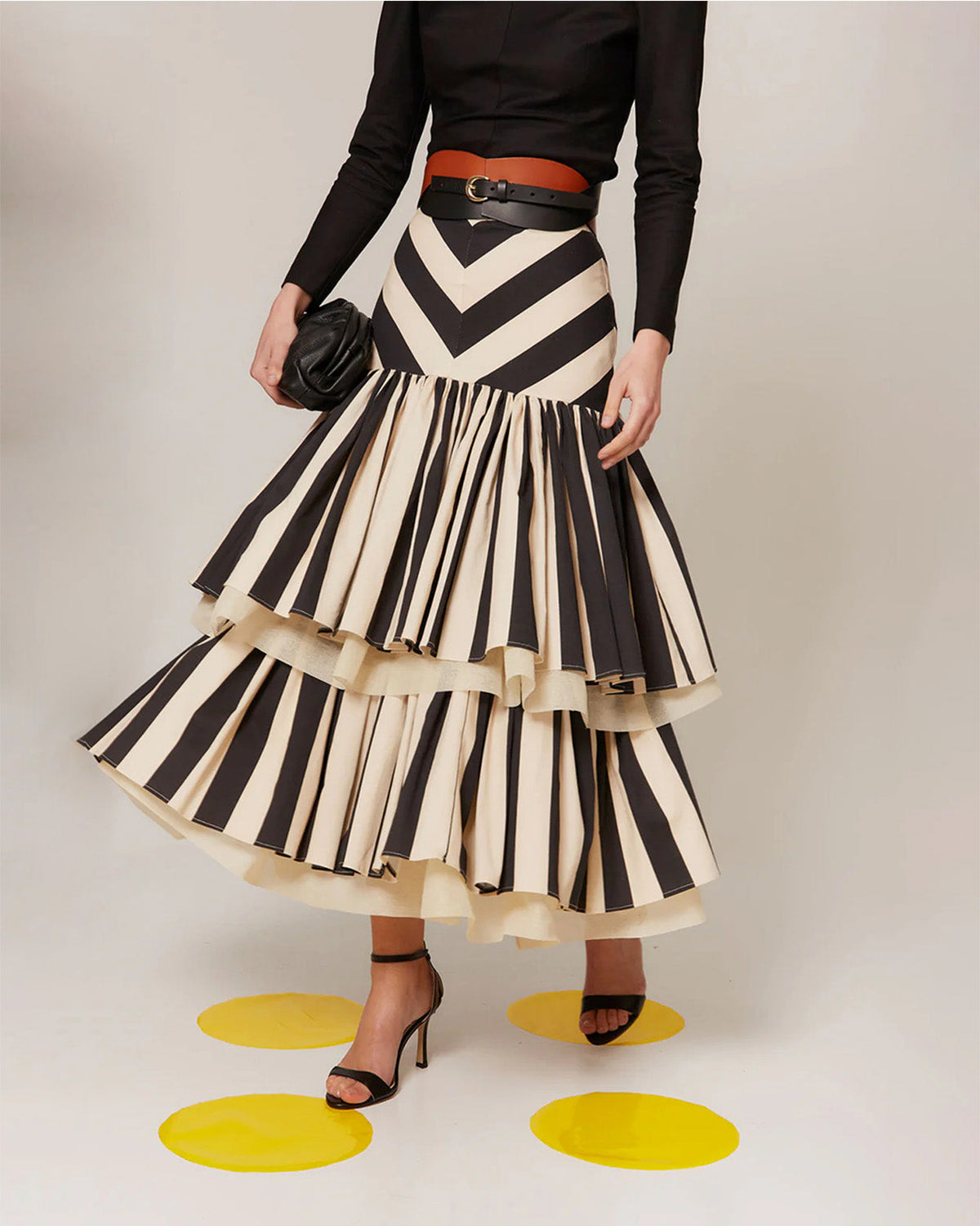 Mara Tiered Stripe Midi Skirt