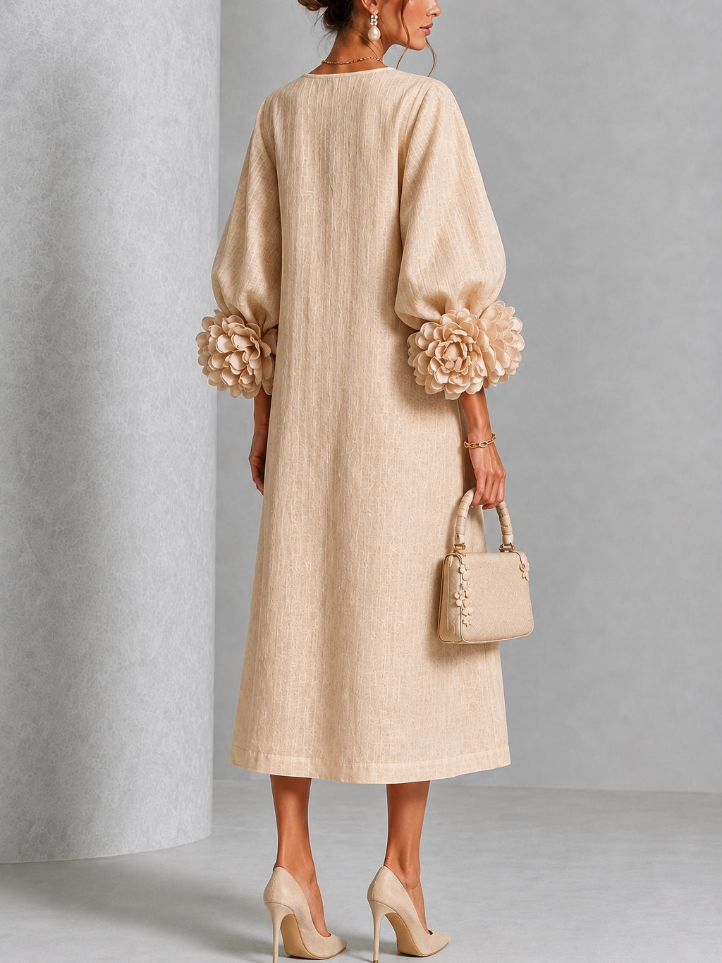 Wren Floral-Cuff Midi Dress
