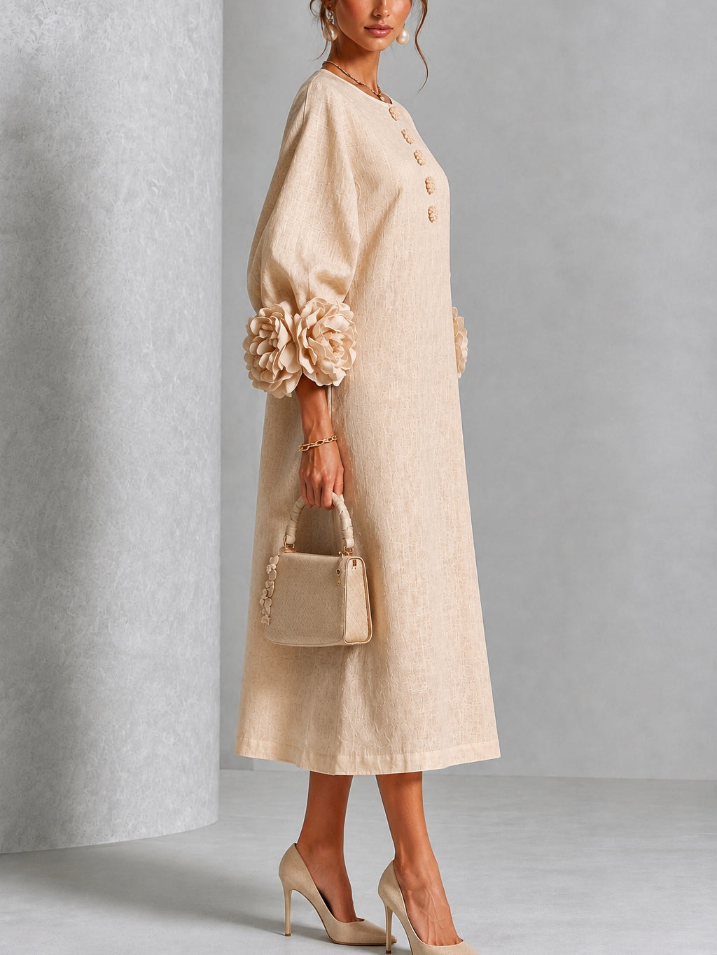 Wren Floral-Cuff Midi Dress