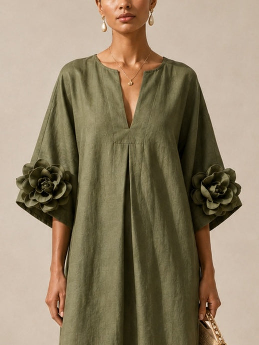 Anwen Floral-Cuff Midi Dress
