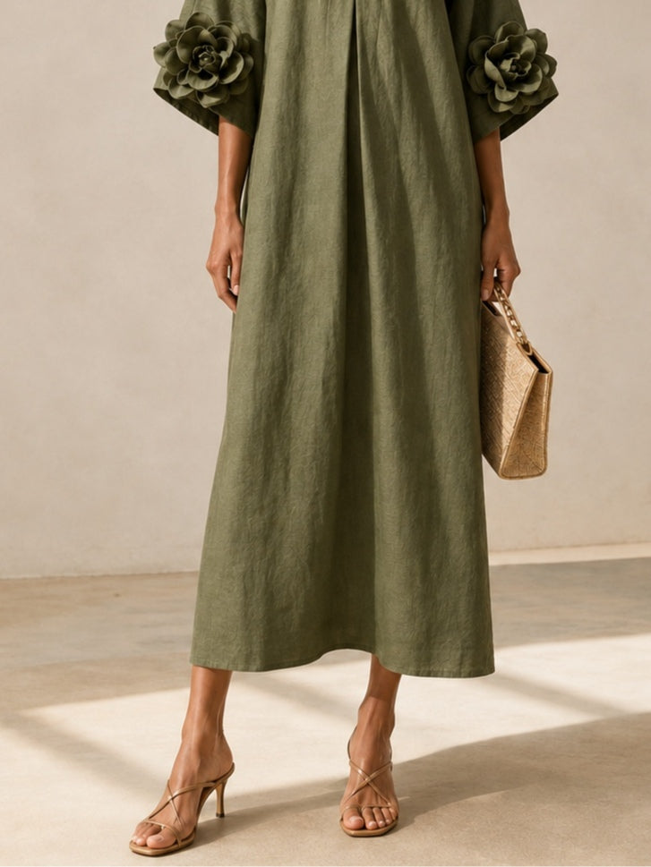 Anwen Floral-Cuff Midi Dress