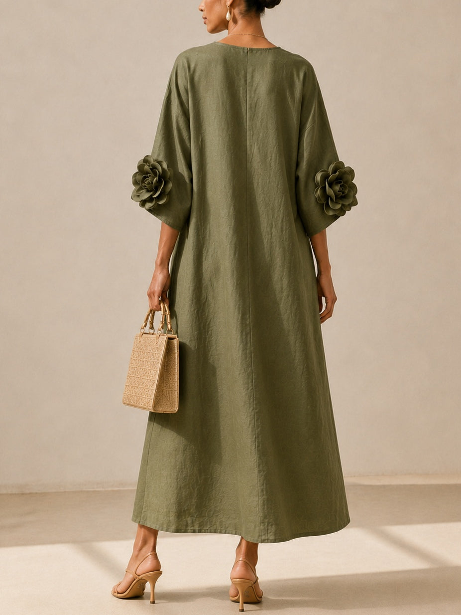 Anwen Floral-Cuff Midi Dress