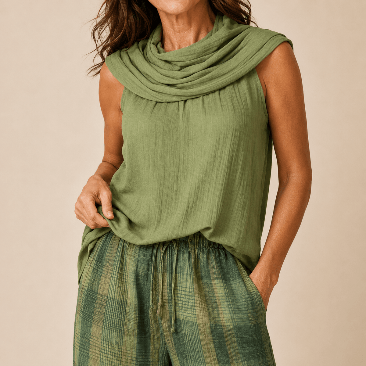 Hollis Draped-Neck Two-Piece Set
