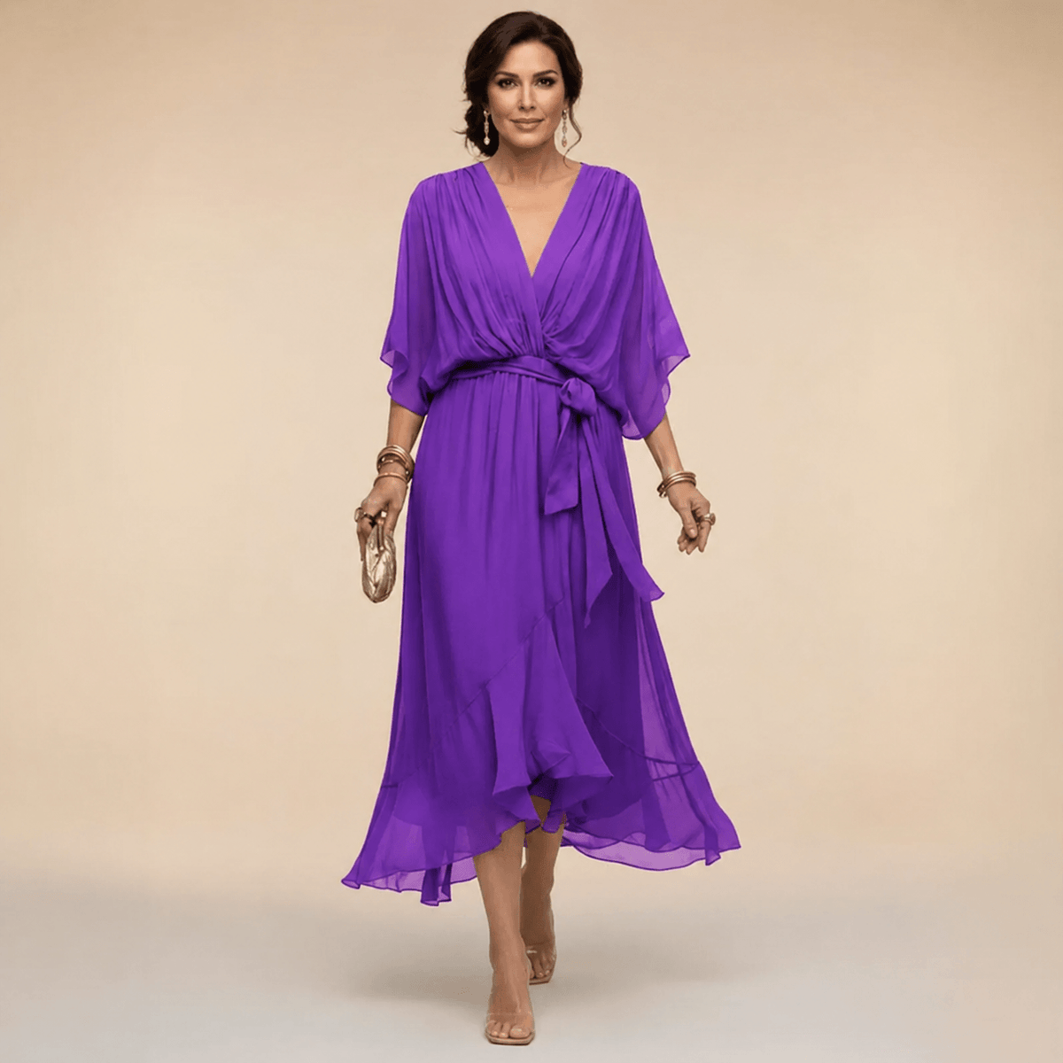 Veda Draped Tie-Waist Midi Dress